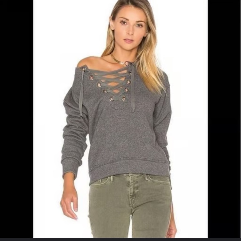 Mother denim lace up don’t sweat it sweatshirt  medium 144$ revolve boho fall